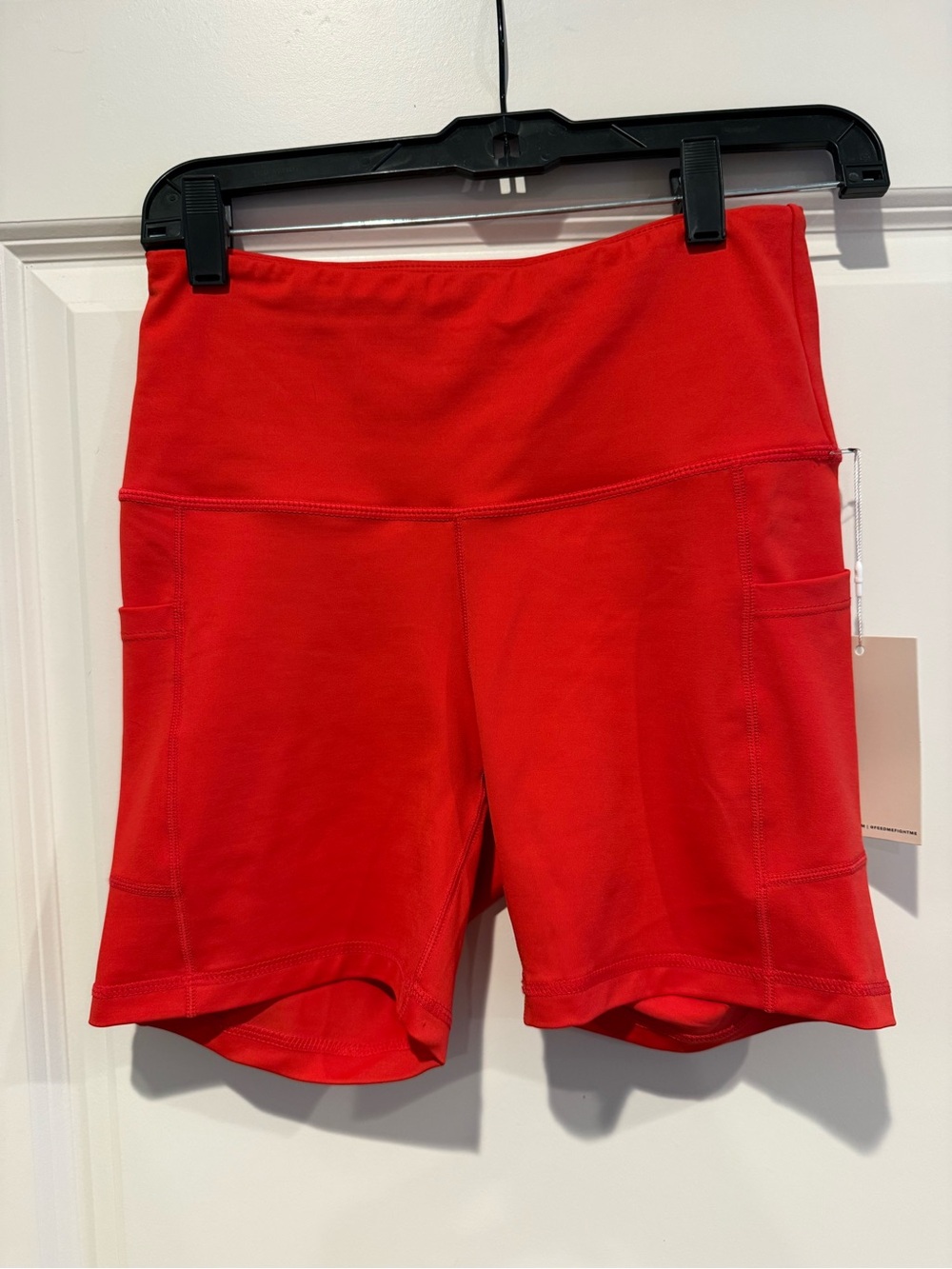 Feed Me Fight Me Bright Red High-Waist Athletic Shorts with Side Pockets